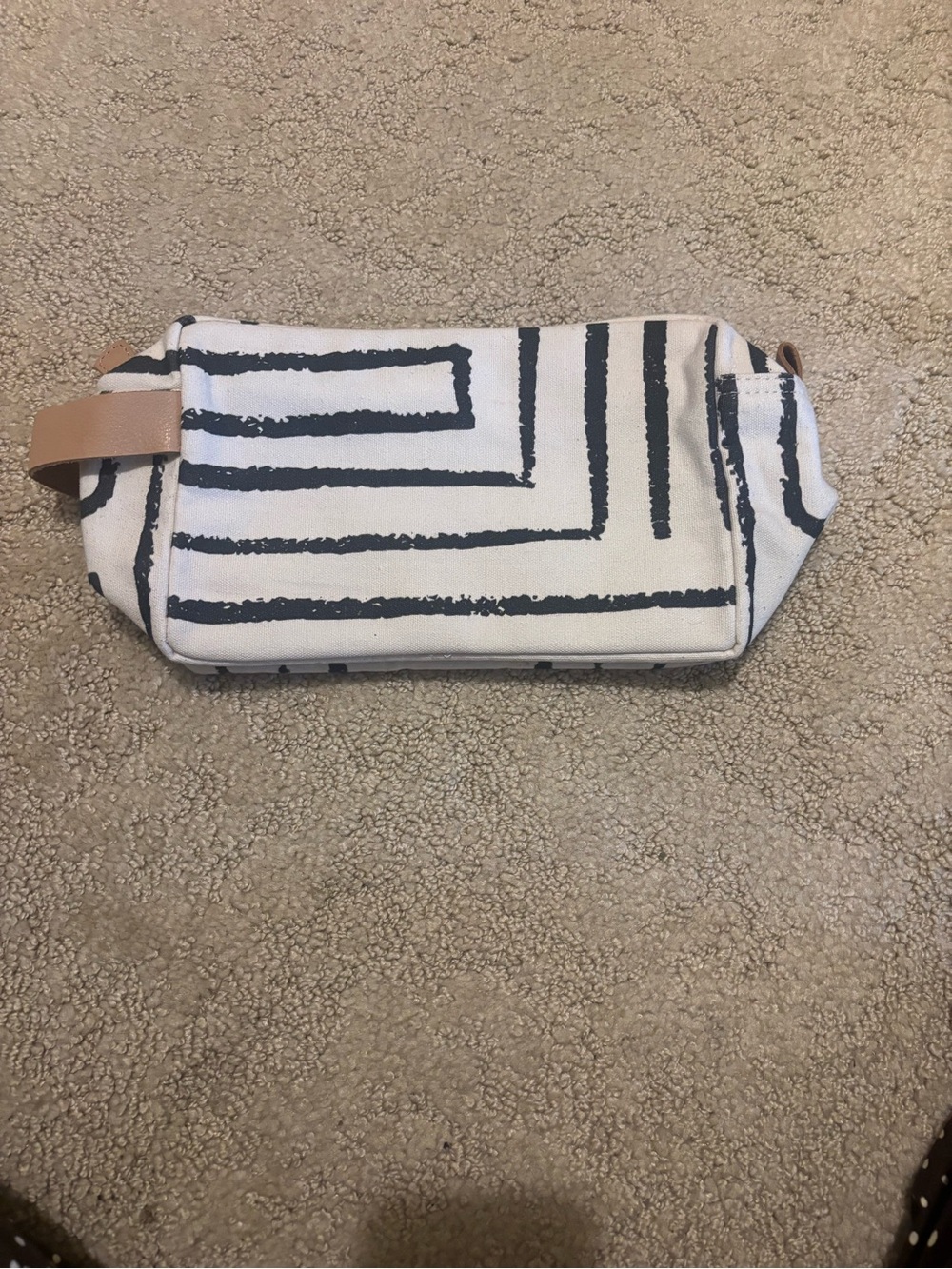 Canvas Travel Dopp Kit in White with Black Stripe Accent